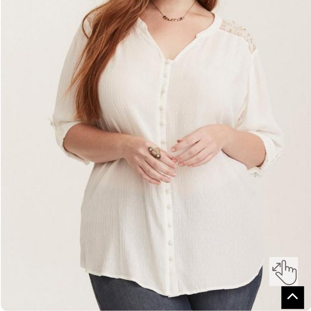 Embroidered Lace Button Front blouse.